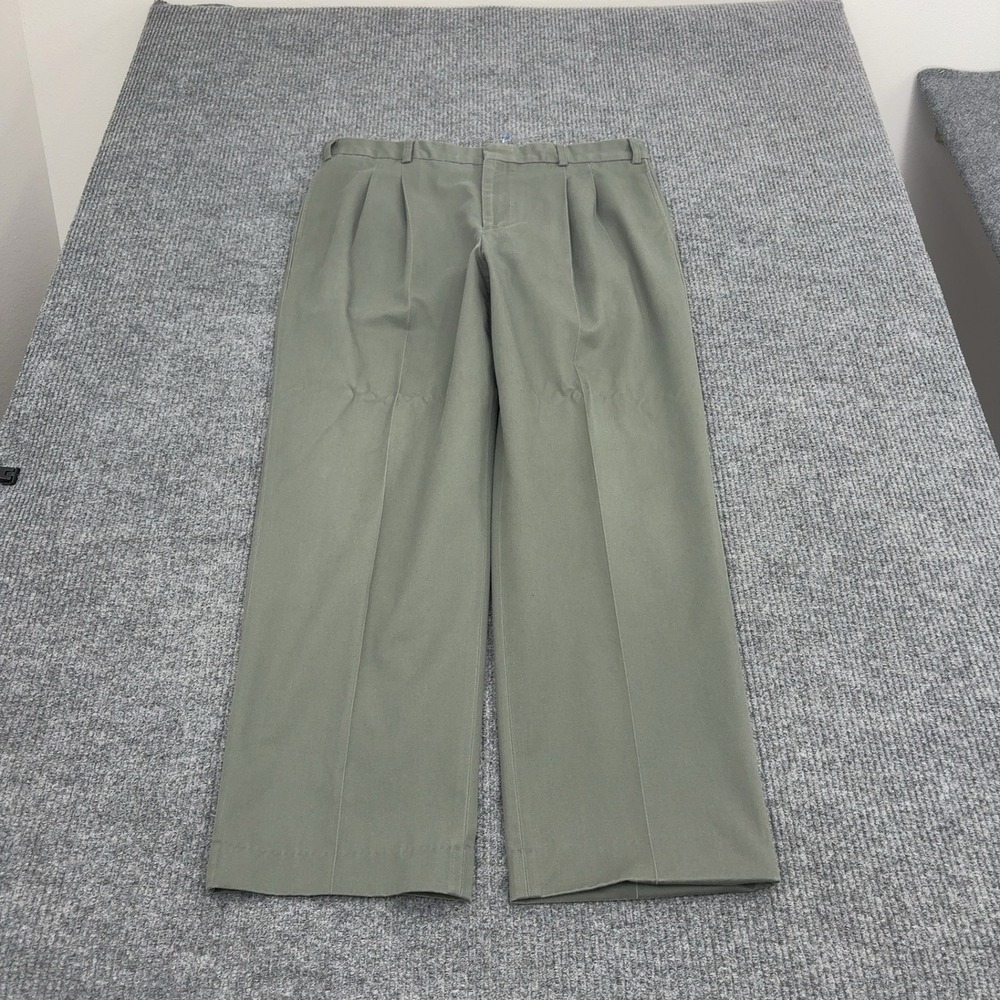 Vintage Unbranded Trousers Mens 38 Green Cotton Poly Pleated Front Chino Classic